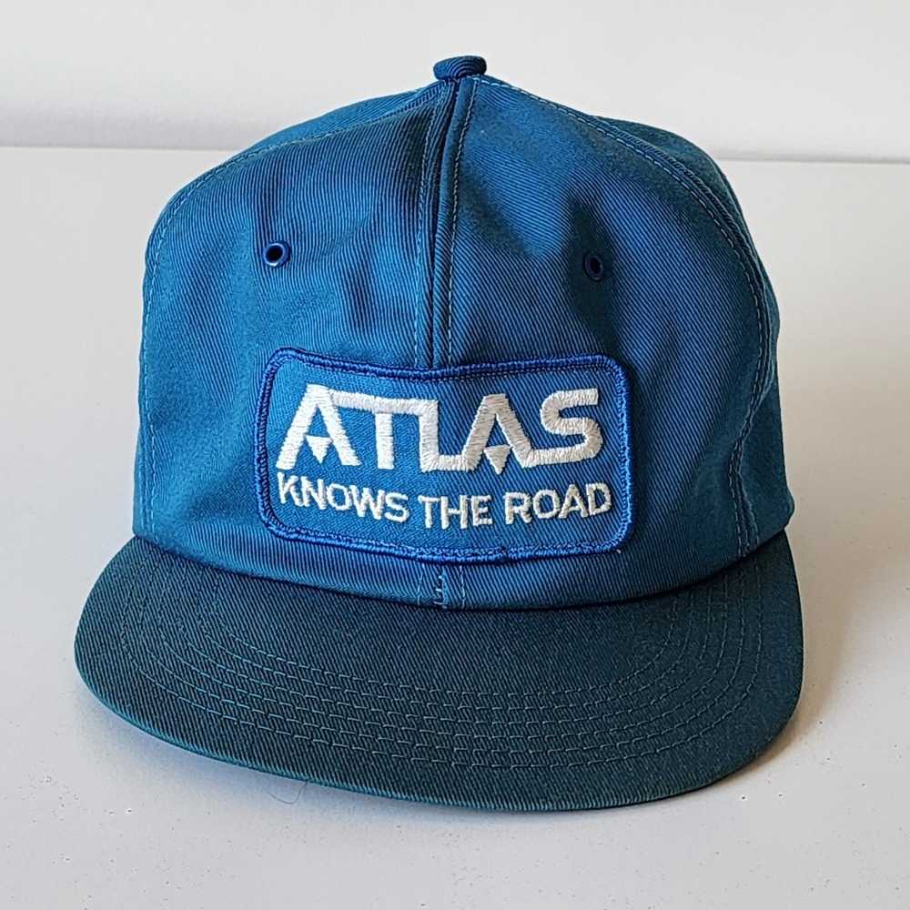 Vintage Atlas Knows The Road Baseball Hat Cap Snap Back Patch‎ Logo Driving Map
